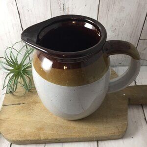 Brown and Tan Stoneware Pitcher Farmhouse Deco 6 cups Speckled Primitive